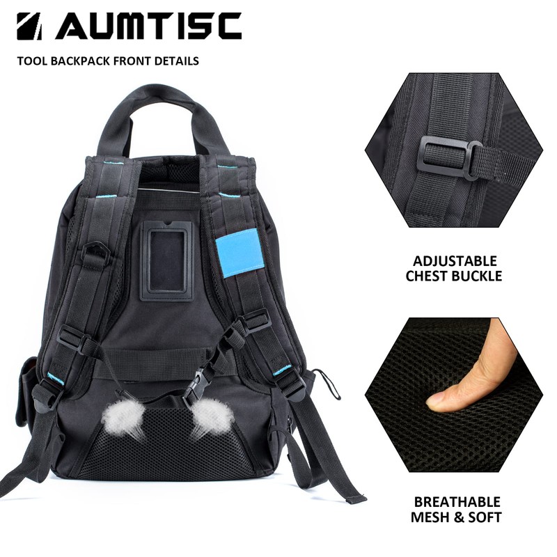 AUMTISC Tool Bag Backpack for Men, Heavy-Duty Tools Storage Organizer