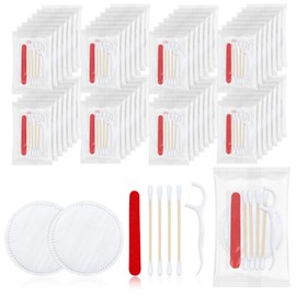 LLHQAMT Hotel Vanity Set, Hotel Supplies Toiletries Individually Wrapped, Hotel Vanity Kit with Cotton Pads, Cotton Buds, Floss and Nail File (Pack of 100)
