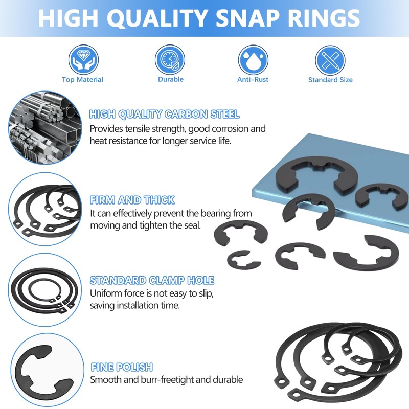 850Pcs C-clip External Retaining Rings Snap Rings Assortment Kit Circlip