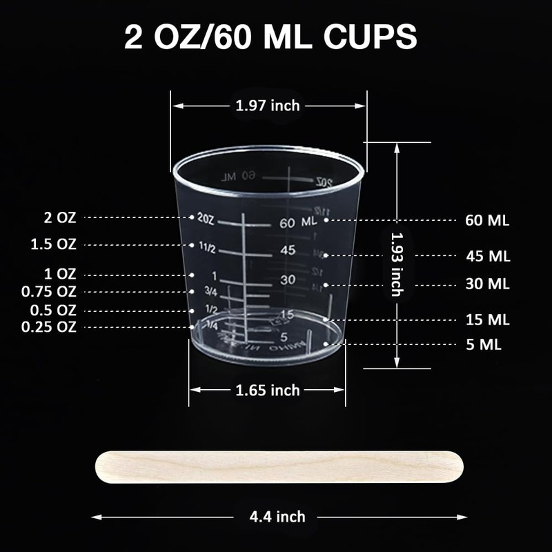 Pharamat 50 Pack 2 Ounce Plastic Graduated Cups, Transparent Scale