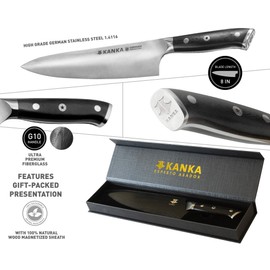KANKA Professional 8 inch Chef Knife – High Grade 1.4116 Stainless Steel, Ultra-Premium G-10 Fiberglass Handle, Premium Wood Sheath Included – Essential Kitchen Knife for Chefs