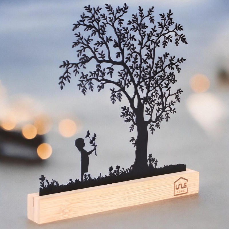 UNUS Decorative Tree Stand, Child on a Flower Meadow, Black