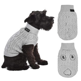Parisian Pet Dog Sweater - Pull Over, Turtle Neck Gray Christmas Sweater for Dog - Cable Knit Thick Puppy Clothes- Fall, Winter Dog Sweaters - Flexible Arm Holes Dog Sweaters for Medium Dogs - M