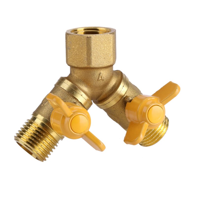 Brass Dual Tap Hose Adapter 2 Way Splitter Valve for