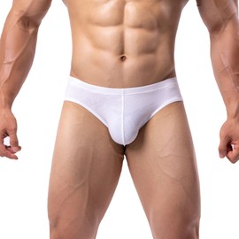 Summer Code Mens Bikini Briefs Bulge Pouch Underwear Breathable Stretch Micro Mesh Briefs Undies Low Rise Underpants, White, Medium