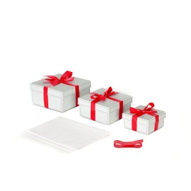 Gift Box with Bow, Gift Box with Lid, Gift Box with Ribbon and Tissue Paper, Set with Cardboard Gift Boxes for Wedding, Birthday, Christmas, Anniversary, Pack of 3, Various Sizes