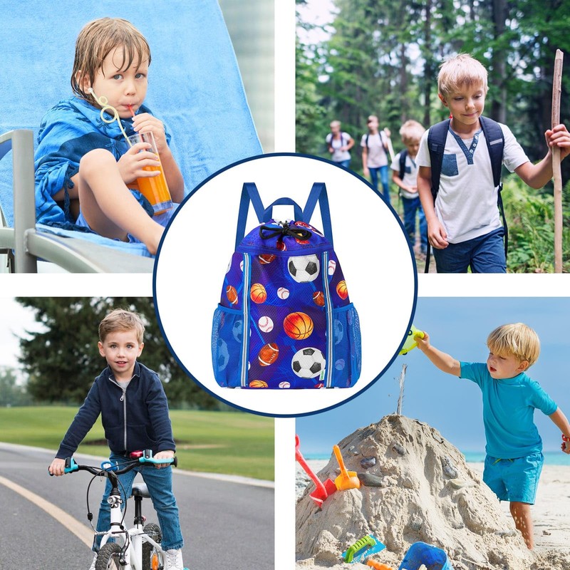 Kids Gym Drawstring Backpack String Bag, Ball Sports Gym Bag