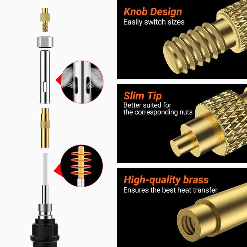 Preciva Threaded Inserts Soldering Tips Set, 6-Piece Soldering Tips for