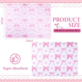 SiliFine 2 Pcs Large Coquette Pink Bow Dish Drying Mat Large for Kitchen, 18 X 24 Inch Bow Absorbent Microfiber Coffee Bar Pad for Women Counter Kitchen Home Accessories Party Gifts