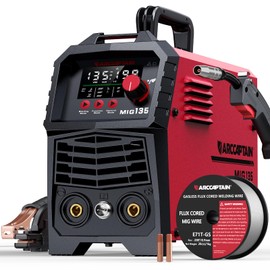 ARCCAPTAIN 135A MIG Welder, 2025 Newest [Large LED Display] 110V Welder Flux Core MIG, Lift TIG, Stick, 3 in 1 Welding Machine Gasless MIG Welder Machine 110V, IGBT Inverter Welder with Synergy, 2T/4T