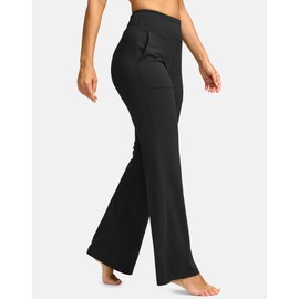 SANTINY Bootcut Pants for Women 28.5"/32"/32" Loose High Waisted Wide Leg Leggings Flare Yoga Pants with Pockets (Black_32-XS)