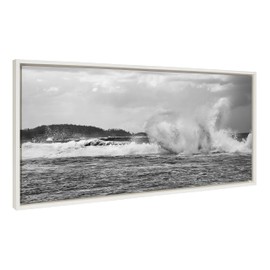 Kate and Laurel Sylvie Dorado Tide Framed Canvas Wall Art by Golie, 18x40 Panel White, Decorative Landscape Art Wall Décor