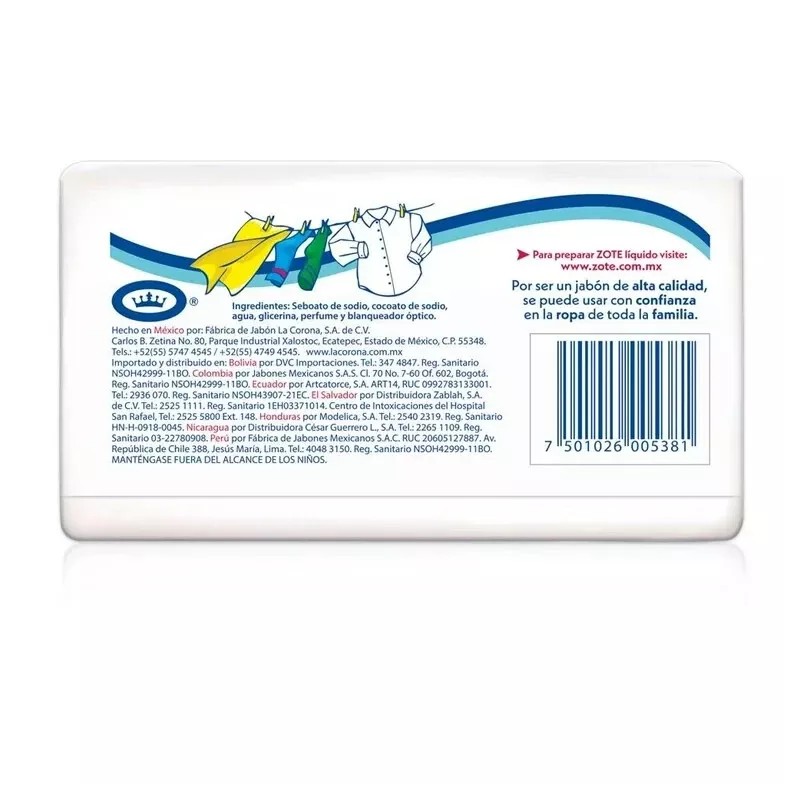 Blanco ZOTE Laundry Soap Washing Clothes 7oz Bars. Home Detergent