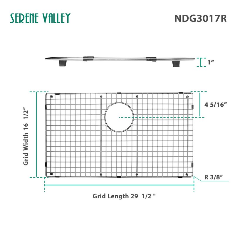 Serene Valley Sink Bottom Grid 29-1/2" x 16-1/2", Rear Drain