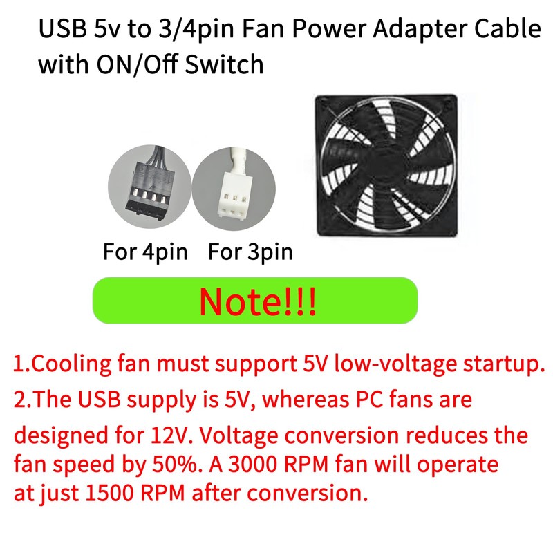 2Pack 5V USB to 3-Pin / 4-Pin PC Fan Power