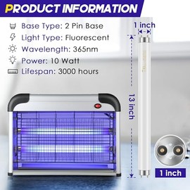Qualirey Paquete de 12 Bombillas de Luz de Repuesto para Exterminador de Insectos de 10W para Exterminador de Insectos de Interior de 20W, Tubo de Luz BL T8 F10W de 13 Pulgadas Compatible con Aspectek