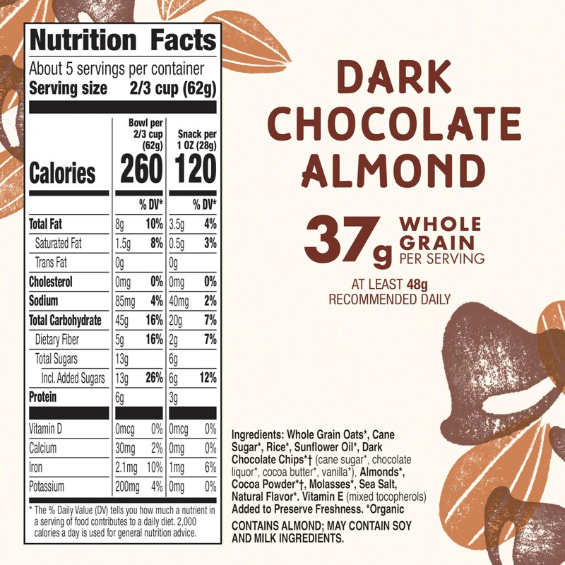 Cascadian Farm Organic Granola, Dark Chocolate Almond Cereal, Resealable Pouch,
