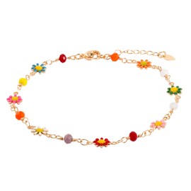 Mikovivi Daisy Flowers Anklet, Premium Copper Acrylic Daisy Anklet Jewelry Accessories Fashionable Anklet Decoration Birthday Valentine's Day Christmas Day Present for Women Girls(Colorful)