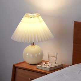 Table Lamp, Indirect Lighting, Stand Light, Night Light, Nursing Light, Pleated Shade, Small, Cute, Cord, USB Powered, Ceramic Base, Housewarming, Stylish, Light Fixture, Auxiliary Light, Table Light,