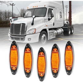 5PCS LED Front Cab Roof Marker Light Top Running Lamps Assembly Fit for 2008-2017 Freightliner Cascadia Wire and Male Plug Amber Lens (D Style)