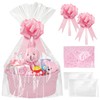 SelfTek Gift Basket Hamper Kit, Pink Rope Basket with Cellophane