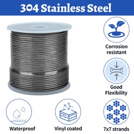 1/16" Wire Rope Kit, 100FT Vinyl Coated Stainless Steel Wire, Turnbuckles for Cables Hanging, 304 Coated Steel Cable Guide Wires for Outdoor String Lights, Clothesline, Garden, Curtain, Hanging