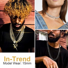 ChainsHouse Cuban Chain Made of 316L Stainless Steel Women's Men's Jewellery 5/9/12/15 mm Wide Curb Chain in Three Colours (Silver/Black/Gold) Selectable Size (36 cm-76 cm), Stainless Steel