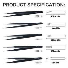 Waltool 16Pcs Precision ESD Tweezers Set and Metal Crowbar Blades with Storage Bag, Stainless Steel Electronic Anti-static Tweezers for Soldering Craft Jewelry Electronics Repair Laboratory Work