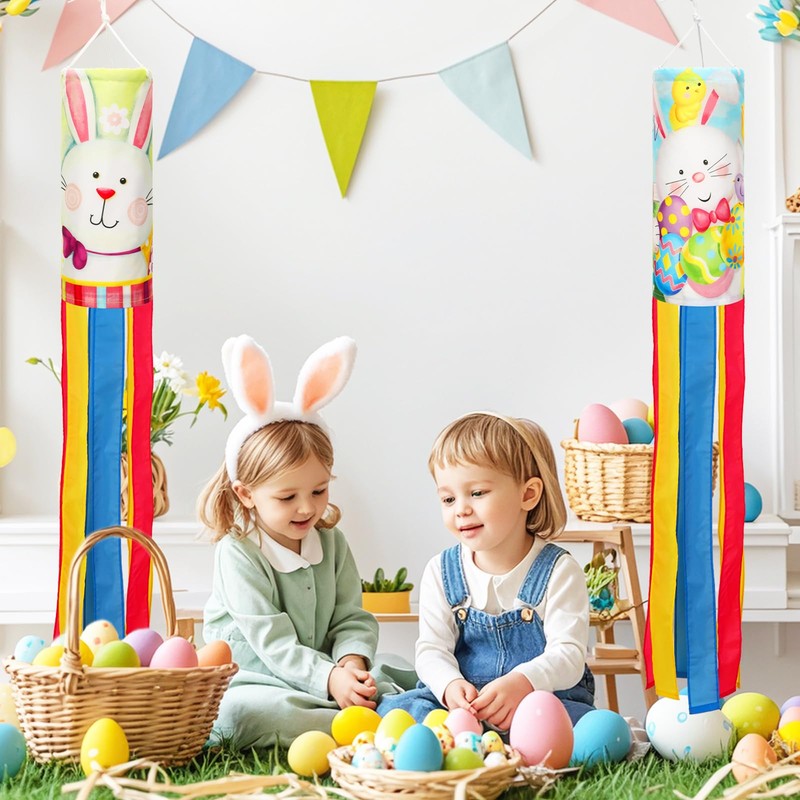 NOVWANG 2 Pcs Easter Windsock,40 Inch Bunny Easter Windsock Spring