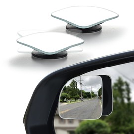 LivTee Blind Spot Mirror, Fan HD Glass Frameless Convex Rear View Mirror with wide angle Adjustable Stick for Cars SUV and Trucks, Pack of 4