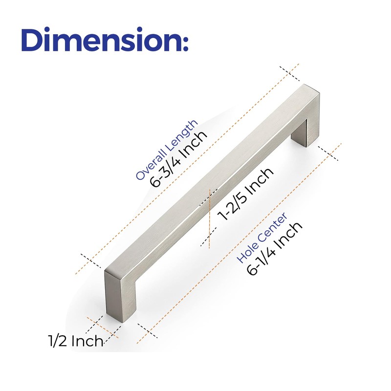 Ravinte 25 Pack 6-1/4 Inch Kitchen Square Cabinet Handles Brushed