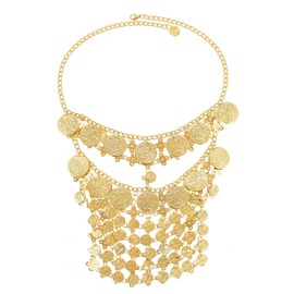 NSLS Fashion Exaggerated Metal Coins Tassel Face Chain Hair Accessories Party Jewelry Accessories Holloween Cosplay Mask (Gold)