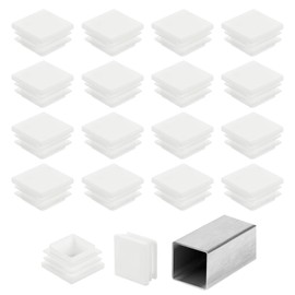 sourcing map 1 1/4" (32mm) Square Tubing End Caps, 32 Pcs Plastic Hole Plugs Insert End Cap for Metal Tubing Post Chair Leg Table Bookshelves Furniture, White