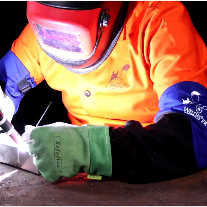 Weldas® Fire Fox™ flame retardant treated cotton welding sleeves, protect