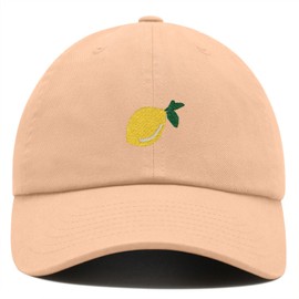 Lemon Baseball Cap Embroidered Cotton Adjustable Dad Hat (US, Alpha, One Size, Peach)