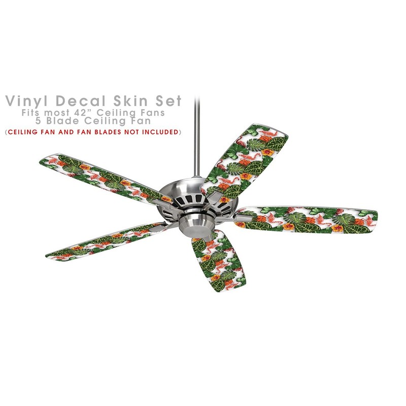 Famingos and Flowers White - Ceiling Fan Skin Kit fits