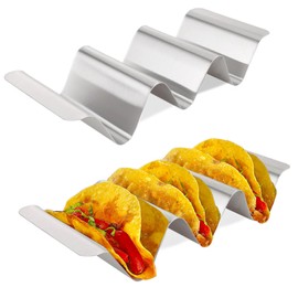 sinzau Taco Holder, Stainless Steel Holder Set/Hotdog Holder, Reusable Holder Stand in Wave Shape, for Sandwiches, Restaurant, Home, Picnic and Party, Silver, Pack of 2