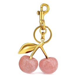 Glamifyr Cherry, Bag Pendant Women's Cherry Pendant Bag Charms Key Ring Aesthetic, Cherry Pendant Bag Key Ring Gold Bags Pendant Cute Key Ring, pink