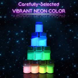 Glow In The Dark Pigment Powder - 10 Colour x 20g Epoxy Resin Colour Pigment Dyes for DIY Colouring Kit - Luminous Skin Safe Self Glowing for Acrylic Paint, Nail Art, Painting, Crafts - 200g