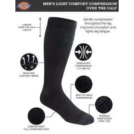 Dickies Men's Light Comfort Compression Over-the-Calf Socks, Available in M-XXL (2, 4 Pairs), Solid Black (2 Pairs), X-Large