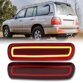 GEEGEETOP Full Lens LED Rear Reflector Bumper Fog Light Assembly kit for Toyota Land Cruiser LC100 1998-2007, for Lexus LX470,Sequential Turn Signal Light & Brake Light & DRL (RED)