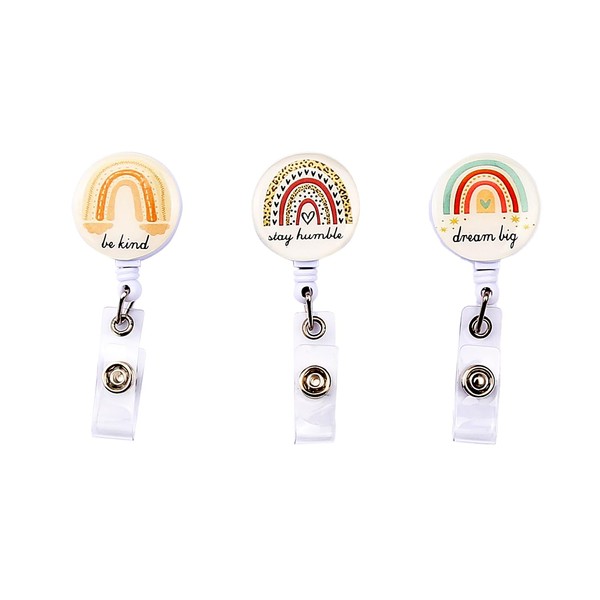 Bojueshaw 3 Pcs Rainbow Retractable Badge Reels,Durable ID Card Holder,Reel