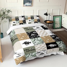 AILONEN Dinosaur Duvet Cover Set Full Size, Dinosaur Bedding Set,Dinosaur Skull Comforter Cover Set,Tropic Jungle Animals Duvet Cover Set 3 Pieces, 1 Quilt Cover and 2 Pillowcases