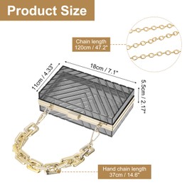 QUARKZMAN Women's Clear Purse, Acrylic Clear Clutch Bag, V-Shape Acrylic Purses, Transparent Shoulder Bag with Removable Chain for Travel, Office, Black/Gold