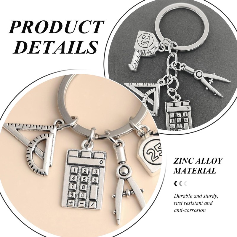 2 Pieces of Ruler Compass Keychain, Teaching Theme Pendant, Graduation