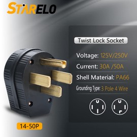 STARELO 14-30P & 14-50P Angle Plug, 30/50A 125/250V 3 Pole 4 Wire Grounding Straight Blade 4 Prong Male Heavy Duty Industrial Grade Power Plug