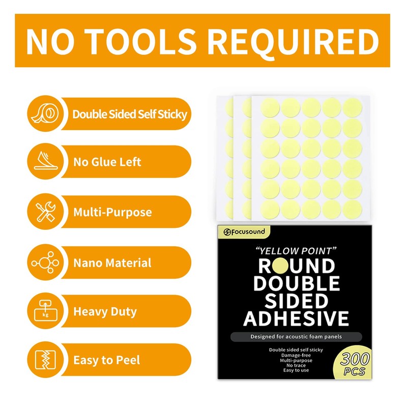 Focusound 300 Pack Yellow Point Double-Sided Adhesive Dots for Acoustic