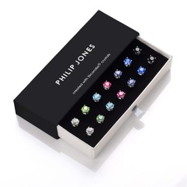 Pack of 7 Solitaire Earrings with Zircondia® Crystals, Crystal, Zircondia® crystal