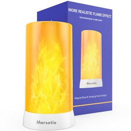 Morsatie 【Upgraded】 LED Flame Light, Rechargeable Flickering Flameless Candles, 4 Modes Battery Operated Candles with Upside Down Effect, Waterproof LED Candles for Indoor Outdoor 1 PCS