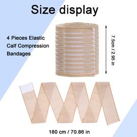 Rbenxia 4 Pieces of Khaki Elastic Calf Compression Bandage Adjustable Leg Compression Sleeve Knee Wraps Brace Support Bands for Stabilising Ligament, Joint Pain, Sport (180 cm)